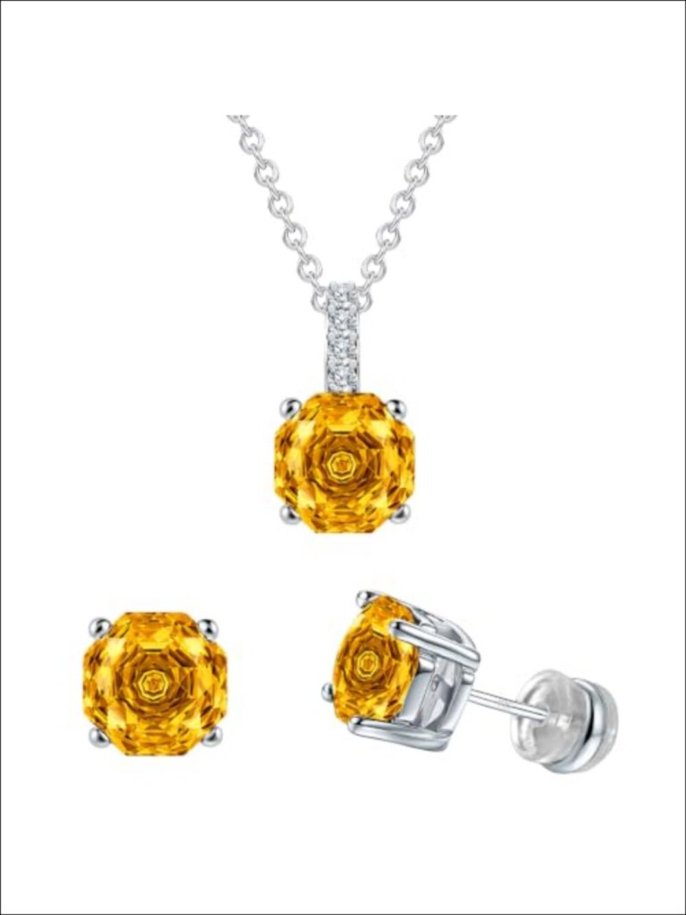 Silver Plated Rose Cut Solitaire Necklace Earring Set Women